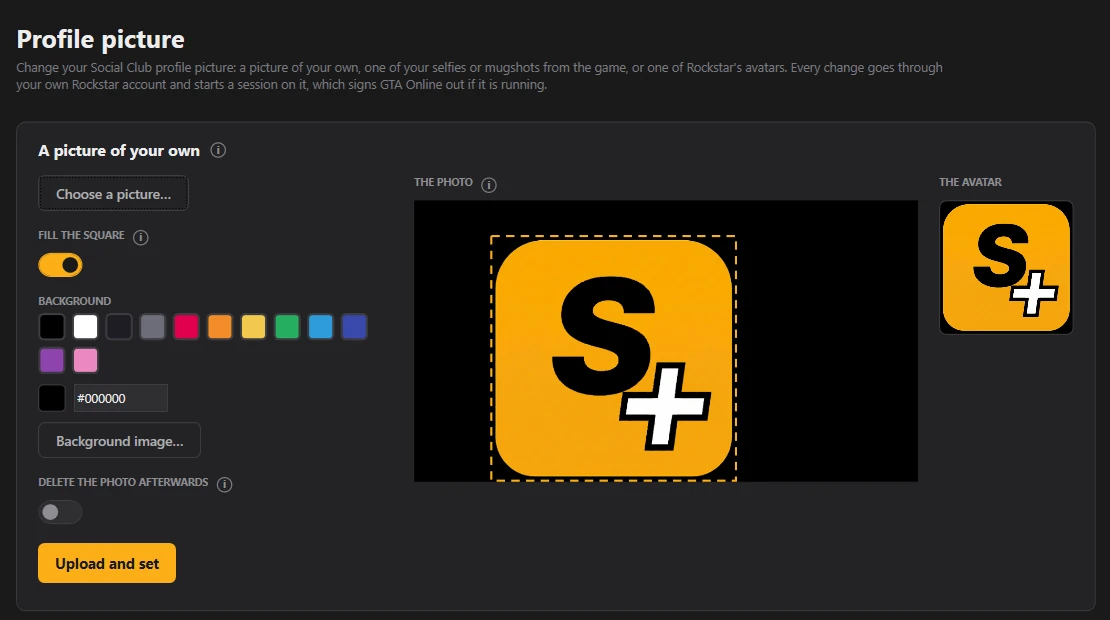 The Profile picture page with a picture chosen, the photo and the avatar it makes