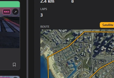 A race route drawn over the map of Los Santos
